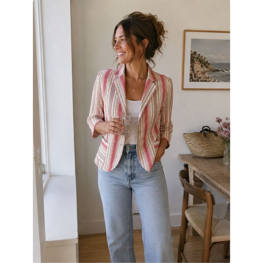 NWT CAbi Seersucker Striped Blazer Jacket Women’s 6 “An American In Paris”